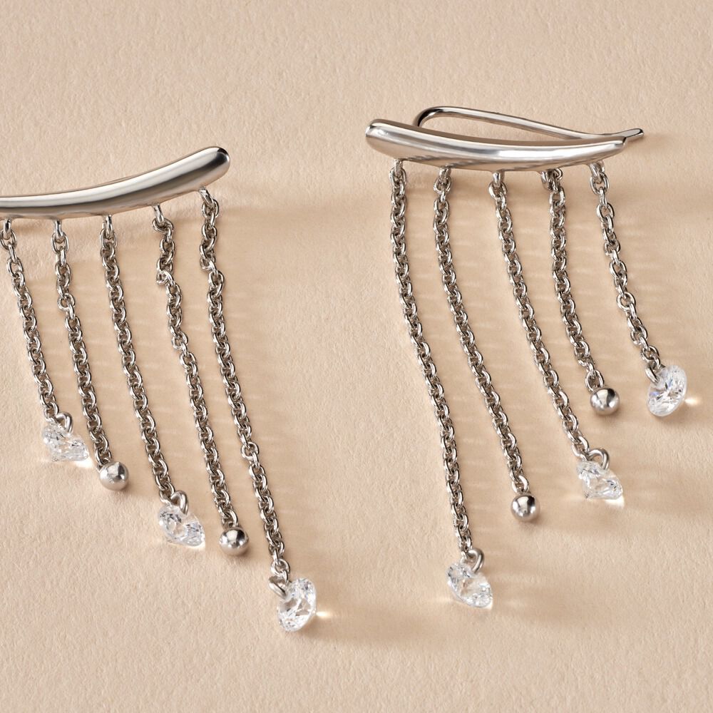 Boucles D'oreilles Pendantes Cainan Argent Blanc Oxyde De Zirconium - Pendantes Femme | Marc Orian