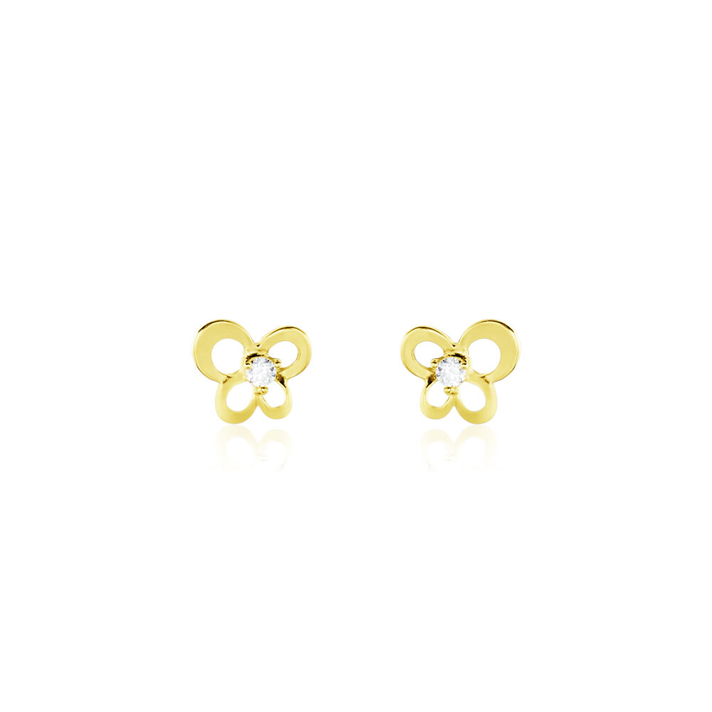 Boucles D'oreilles Puces Eleanor Fleur Or Jaune Oxyde De Zirconium - Puces Famille | Marc Orian
