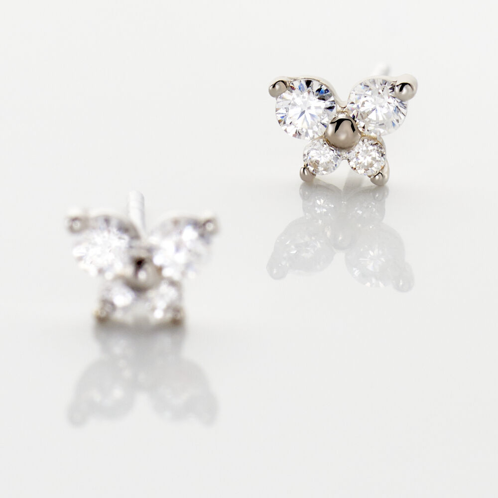 Boucles D'oreilles Puces Eleanor Fleur Or Blanc Oxyde De Zirconium - Puces Femme | Marc Orian