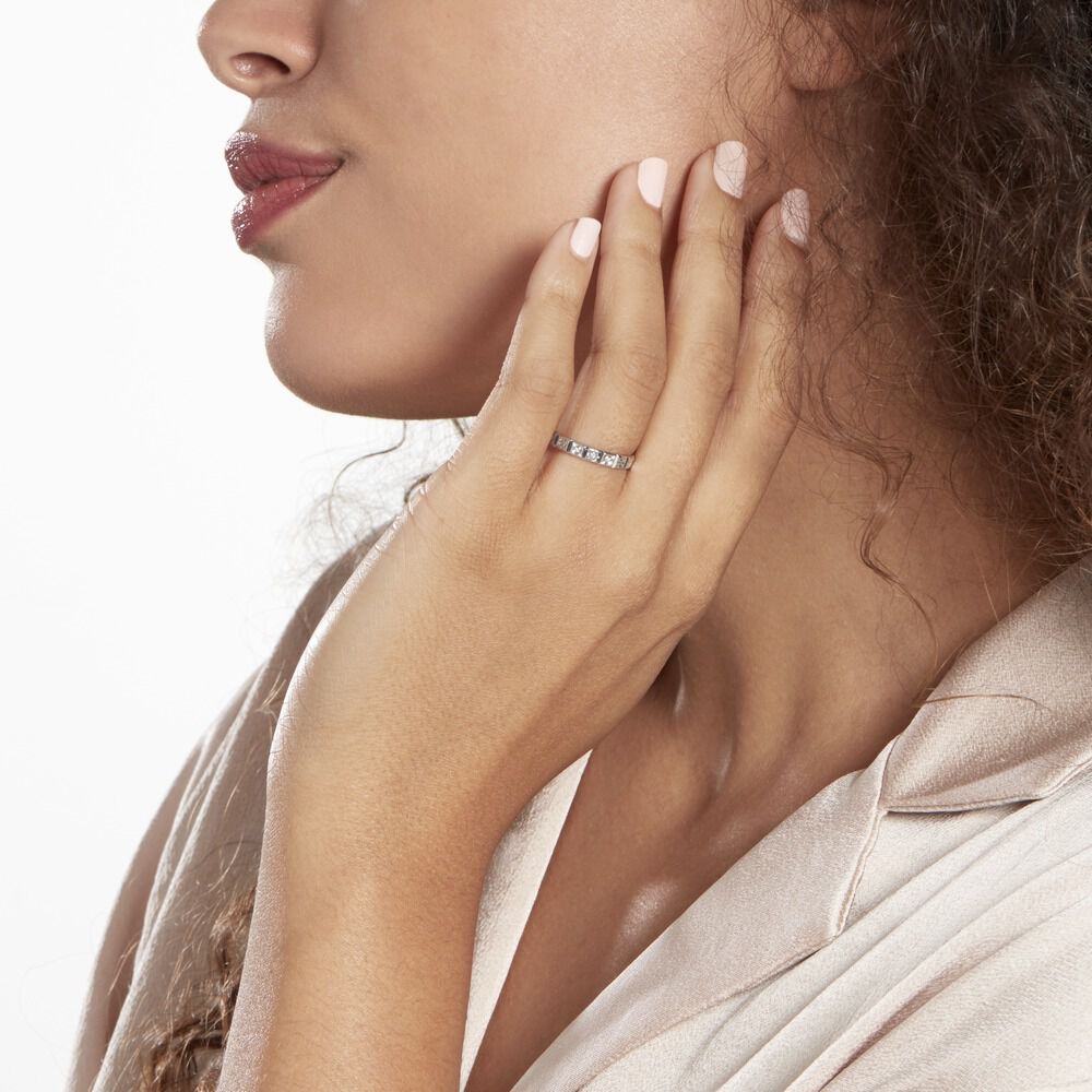 Alliance Marya Carree Diamantee Ruban Plat Or Blanc - Alliances duo Famille | Marc Orian