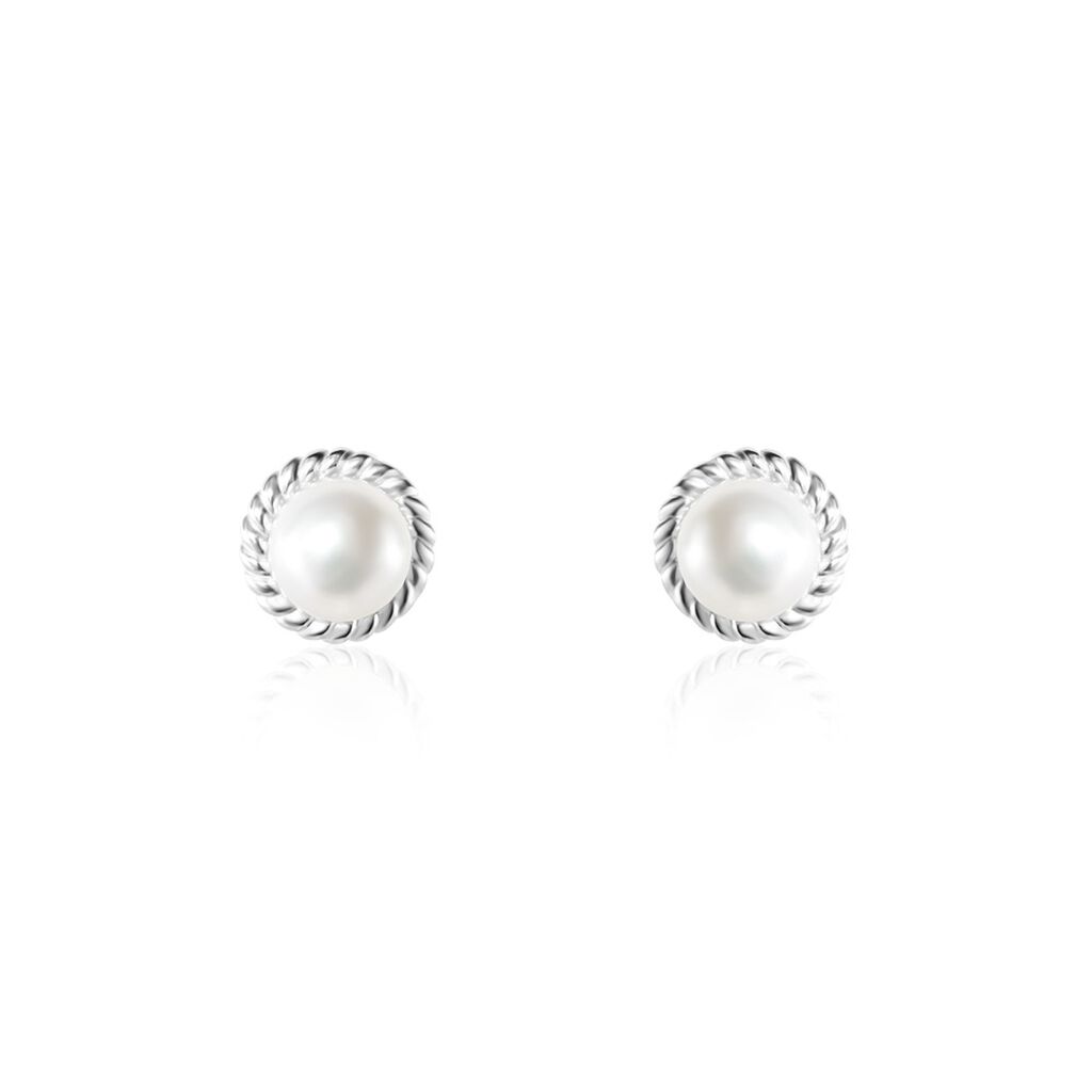 Boucles D'oreilles Puces Vittorio Argent Blanc Perle De Culture - Clous d'oreilles Femme | Marc Orian