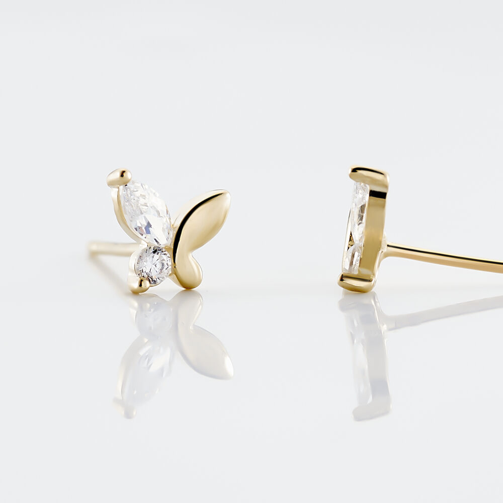 Boucles D'oreilles Puces Evaelle Papillon Or Jaune Oxyde De Zirconium - Puces Femme | Marc Orian