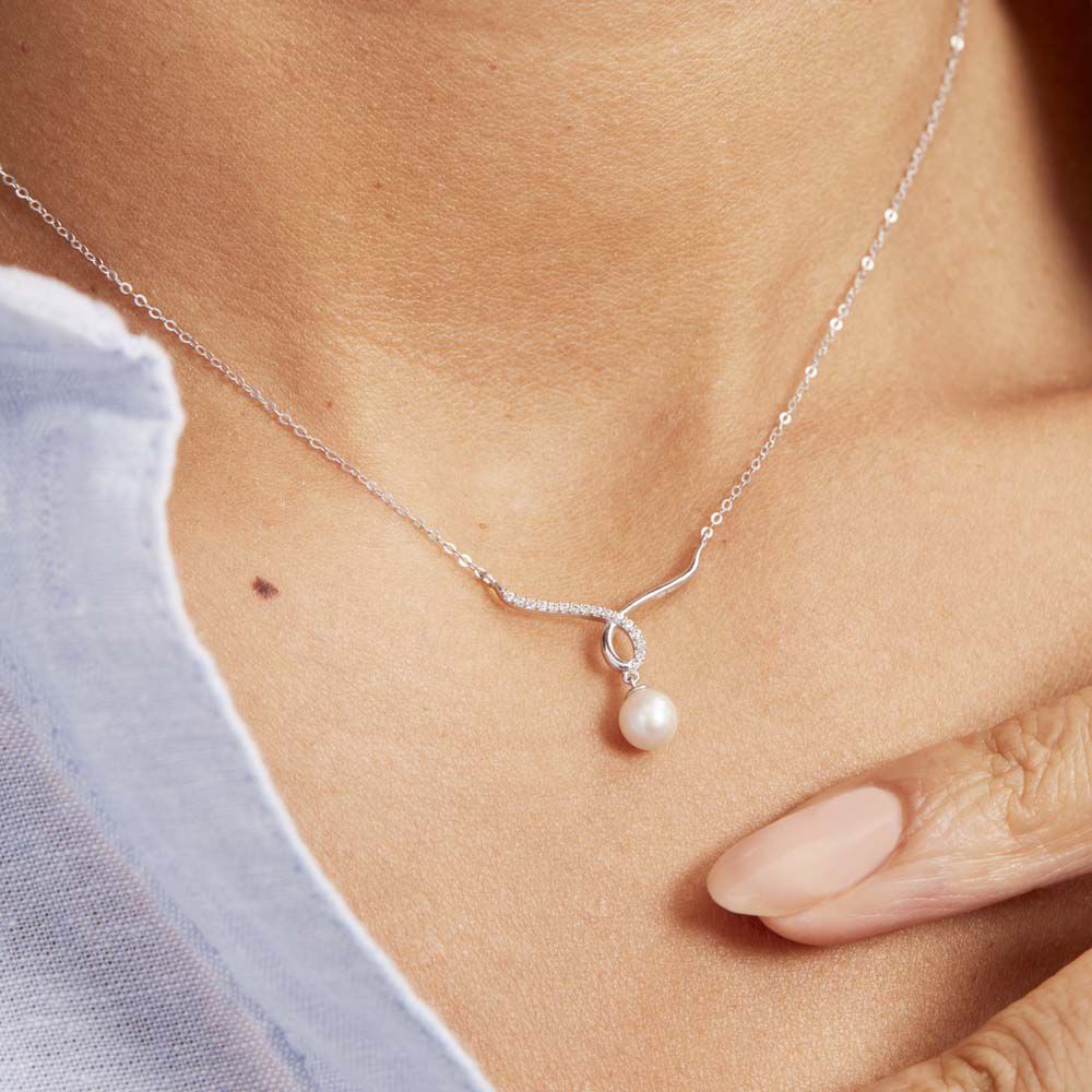 Collier Or Blanc Proximae Perle De Culture Oxydes De Zirconium - Colliers avec pierres Femme | Marc Orian