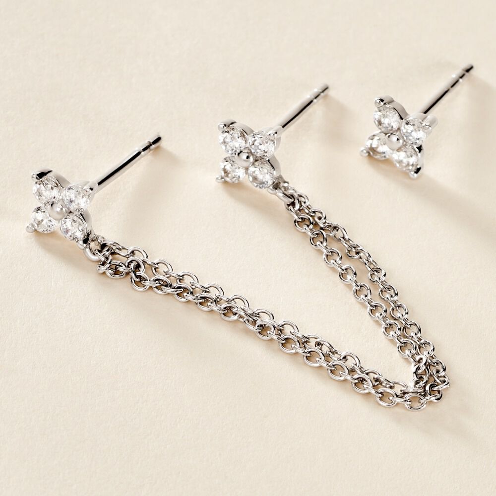 Boucles D'oreilles D&eacute;pareill&eacute;es June Argent Blanc Oxyde De Zirconium - Bijoux fantaisie Femme | Marc Orian