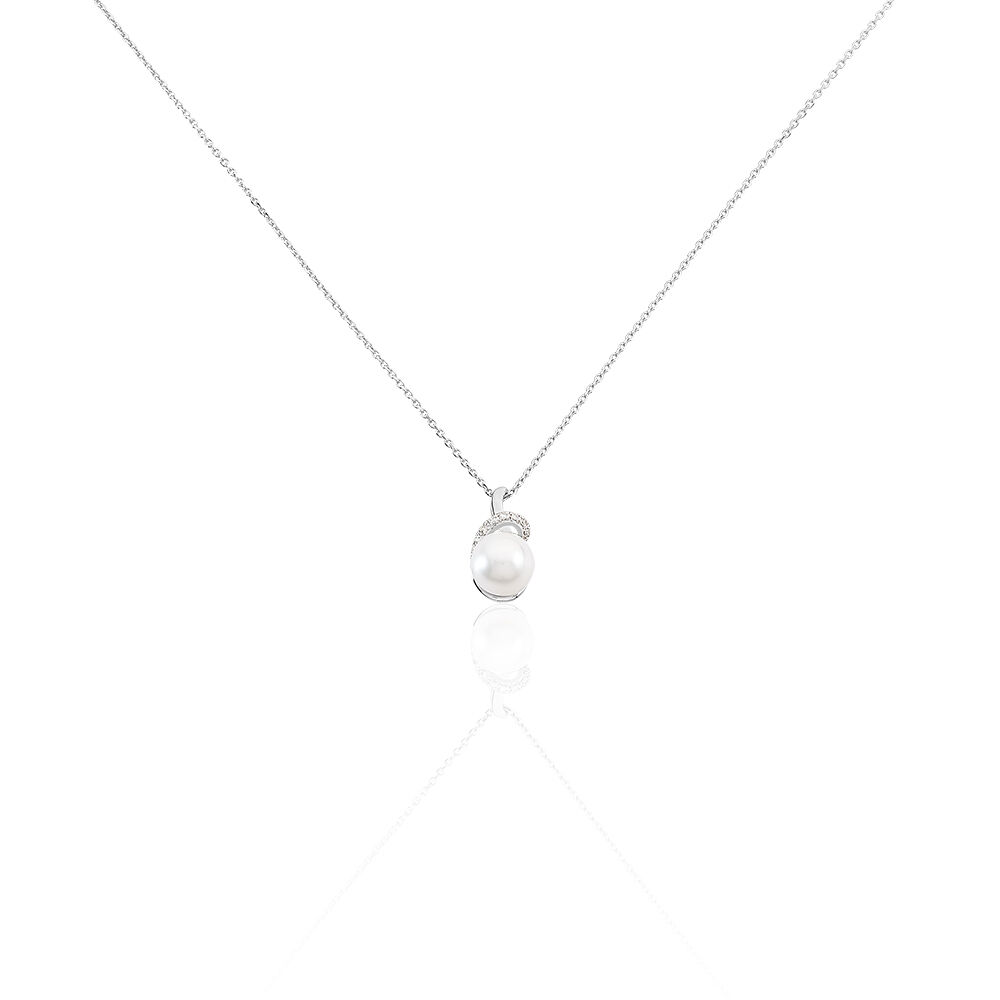 Collier Verica Or Blanc Perle De Culture Et Diamant - Colliers avec pierres Femme | Marc Orian