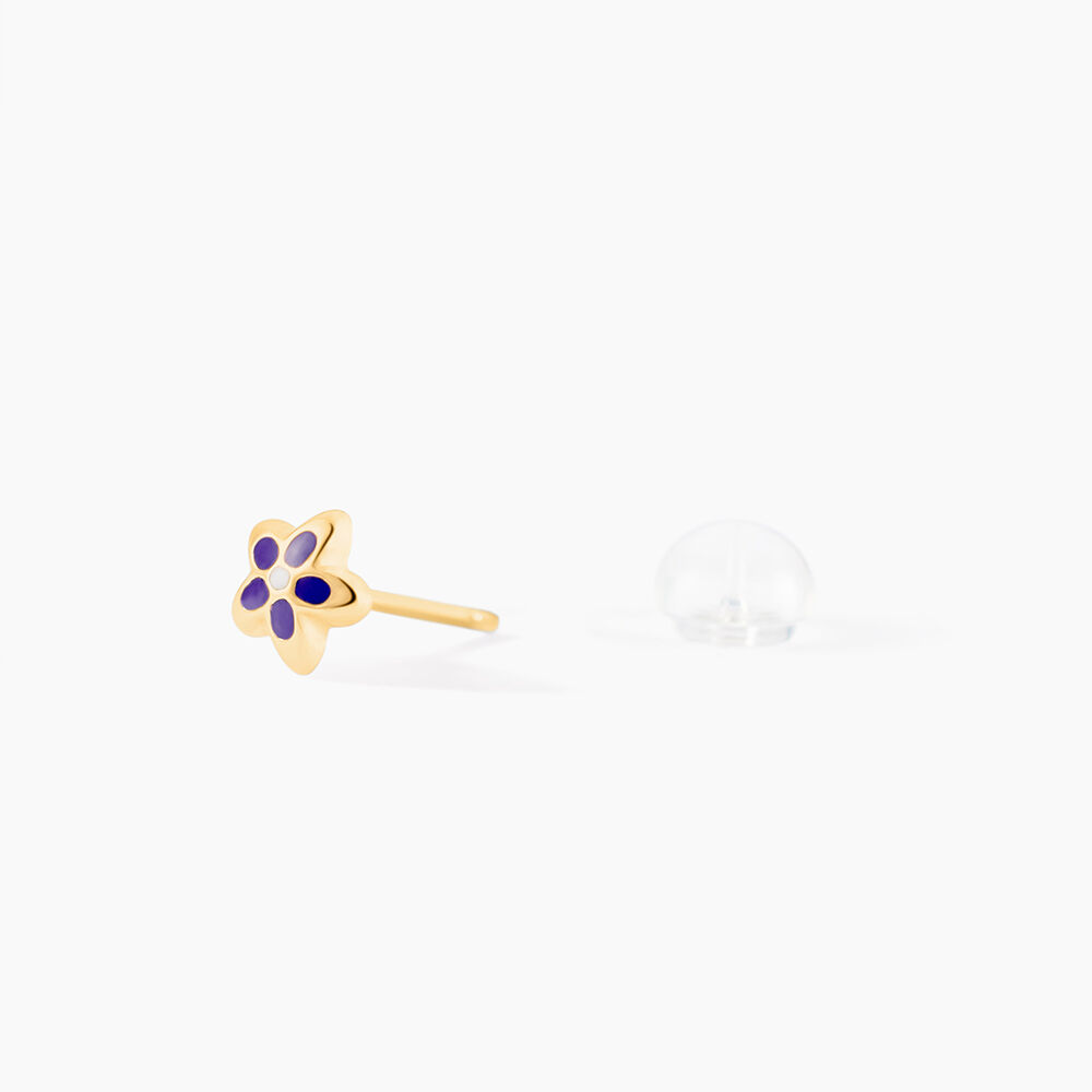 Boucles D'oreilles Puces Fleur Email Or Jaune - Puces Enfant | Marc Orian