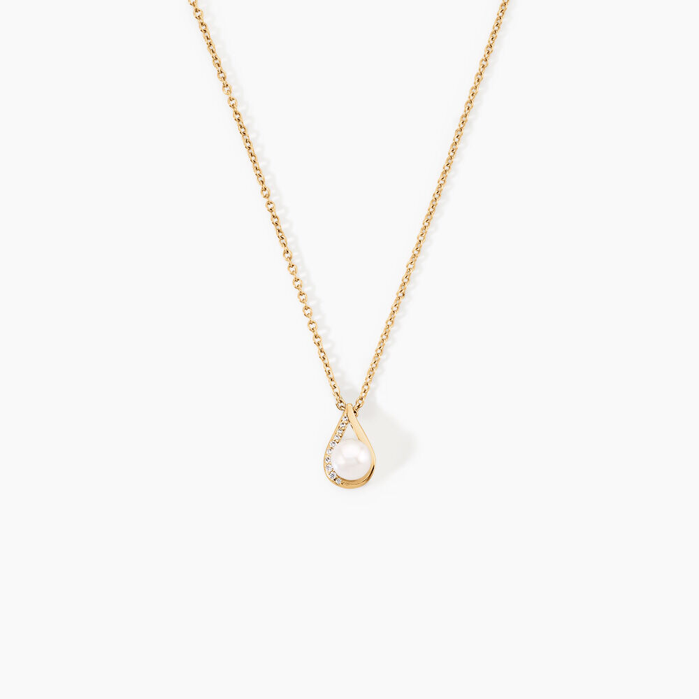Collier Helin Argent Dor&eacute; A L'Or 750/1000 Perle De Culture Oxyde De Zirconium - Colliers avec pierres Femme | Marc Orian