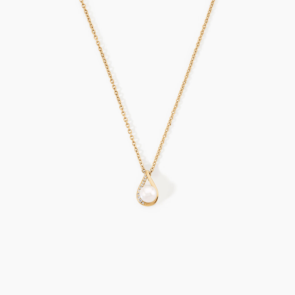 Collier Helin Argent Dor&eacute; A L'Or 750/1000 Perle De Culture Oxyde De Zirconium - Colliers avec pierres Femme | Marc Orian