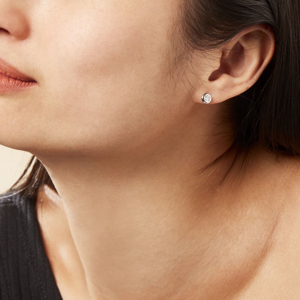 Boucles D'oreilles Puces Argent Blanc Laureano Oxydes De Zirconium - Puces Femme | Marc Orian