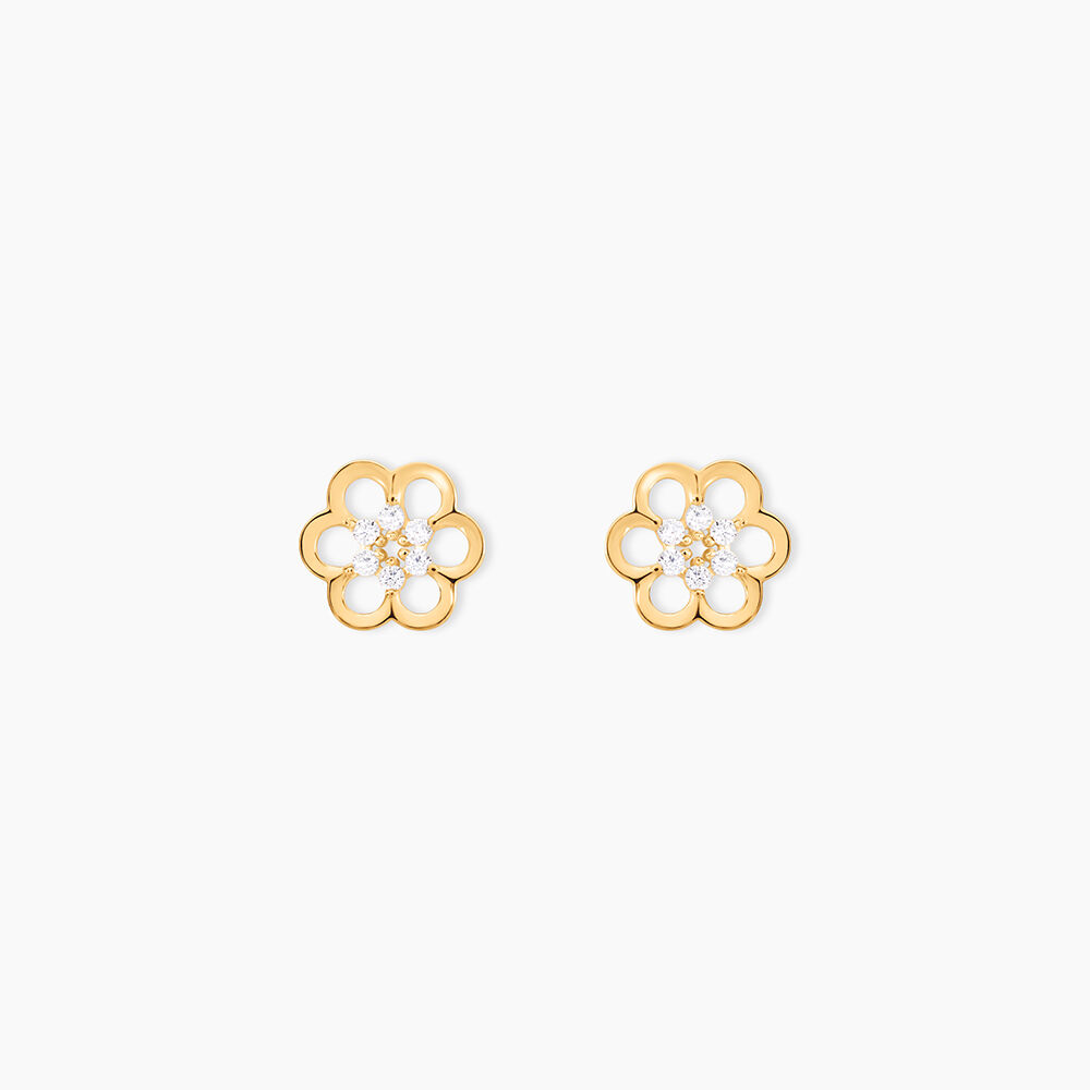 Boucles D'oreilles Puces Philine Fleur Or Jaune Oxyde De Zirconium - Puces Femme | Marc Orian