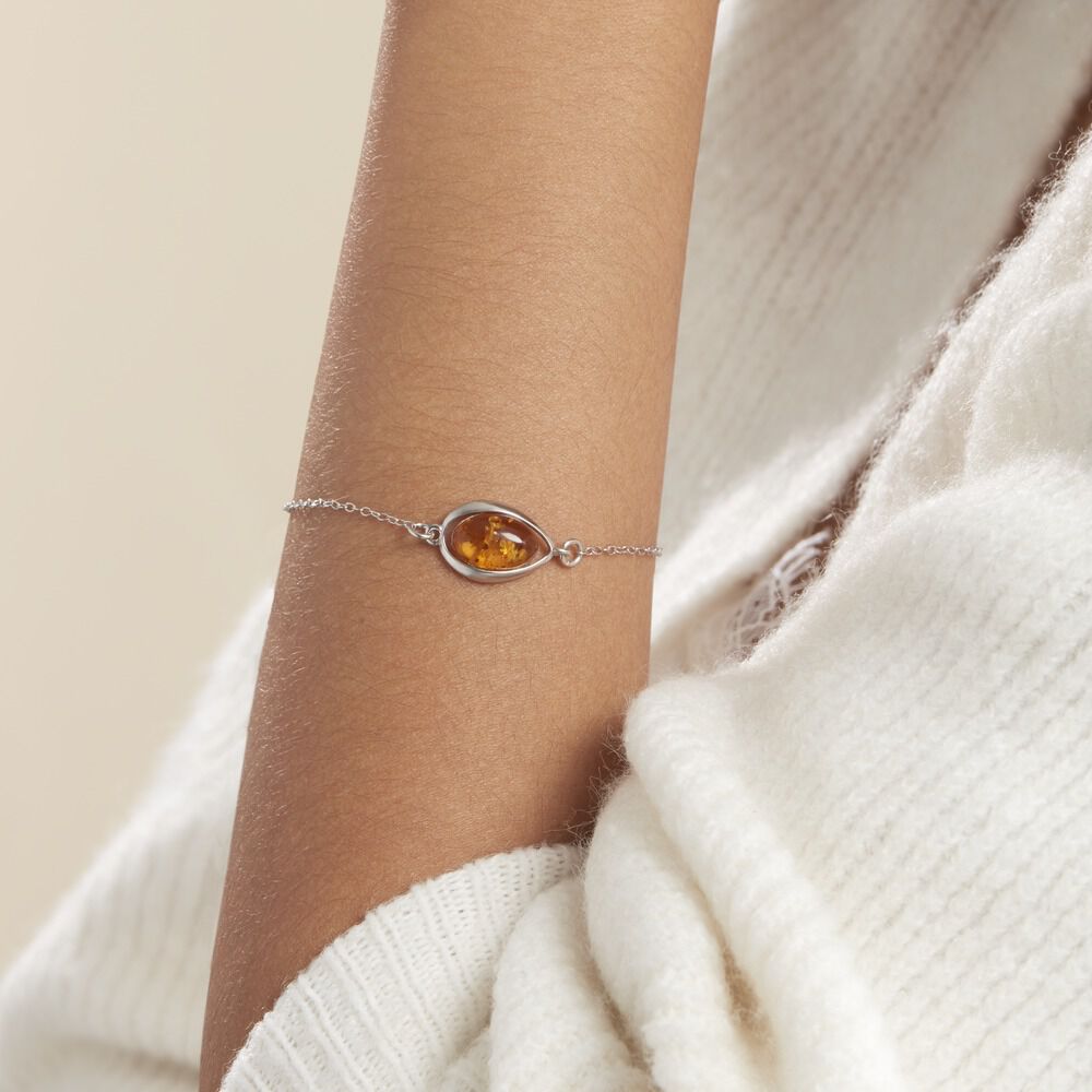 Bracelet Hilda Argent Blanc Ambre - Bracelets chaînes Femme | Marc Orian