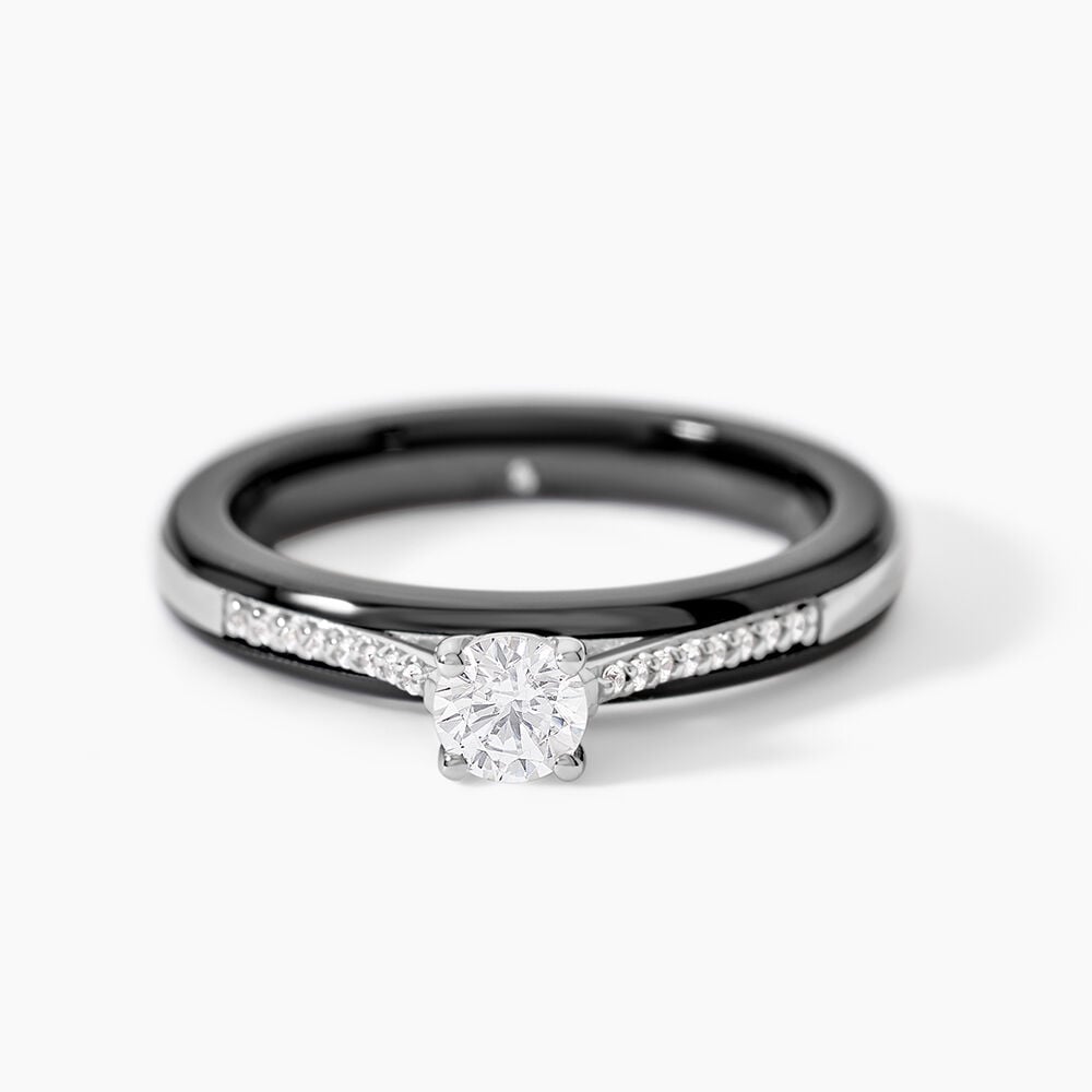 Bague Solitaire Ceramique Argent Blanc C&eacute;ramique Et Oxyde De Zirconium - Bagues de promesse Femme | Marc Orian