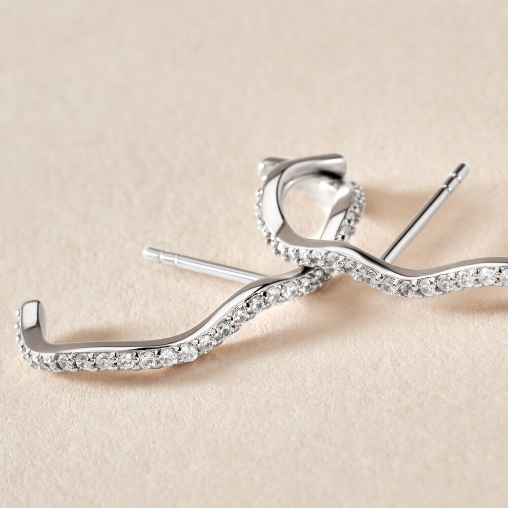 Boucles D'oreilles Lowri Argent Blanc Oxyde De Zirconium - Créoles Femme | Marc Orian