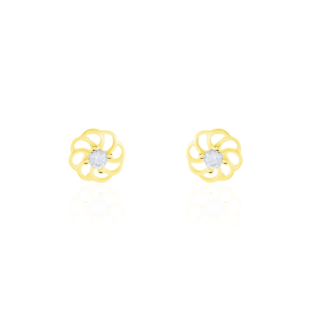 Boucles D'oreilles Puces Eleanor Fleur Or Jaune Oxyde De Zirconium - Puces Famille | Marc Orian