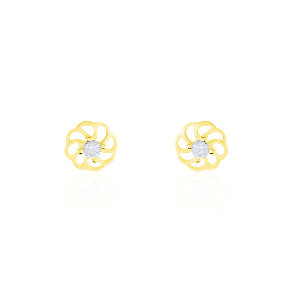 Boucles D'oreilles Puces Eleanor Fleur Or Jaune Oxyde De Zirconium - Puces Famille | Marc Orian