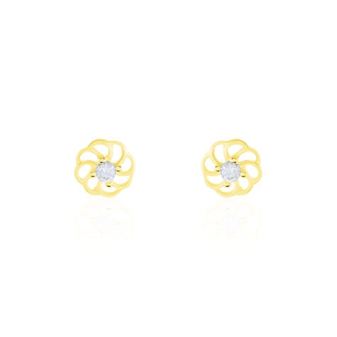 Boucles D'oreilles Puces Eleanor Fleur Or Jaune Oxyde De Zirconium - Puces Famille | Marc Orian