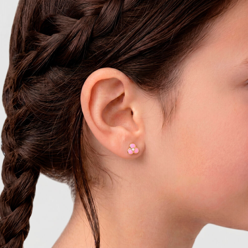 Boucles D'oreilles Puces Fleur Rose Or Jaune - Puces Enfant | Marc Orian
