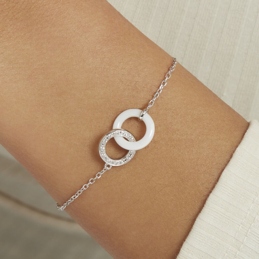 Bracelet Dina Argent Blanc Céramique Et Oxyde De Zirconium - Bracelets Anneaux Entrelaces Femme | Marc Orian