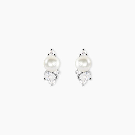 Boucles D'Oreilles Puces Elea Argent Blanc Perle De Culture Oxyde De Zirconium - Puces Femme | Marc Orian