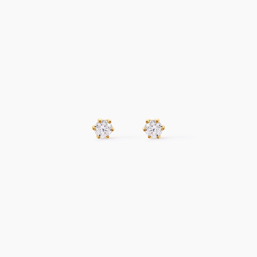 Boucles D'Oreilles Puces Eddie Argent Dor&eacute; A L'Or 750/1000 Oxyde De Zirconium - Puces Femme | Marc Orian