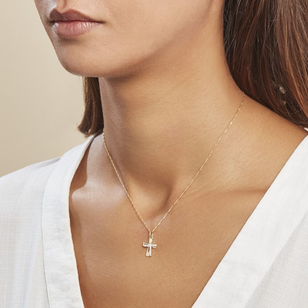 Pendentif Canice Croix Or Jaune Oxyde De Zirconium - Pendentifs Famille | Marc Orian