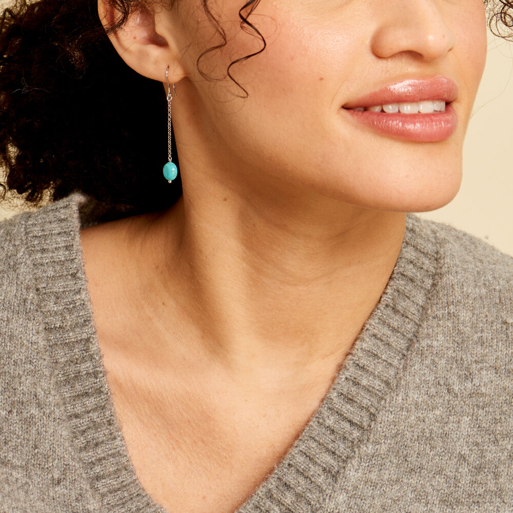 Boucles D'oreilles Pendantes Graziana Argent Blanc Turquoise - Pendantes Femme | Marc Orian