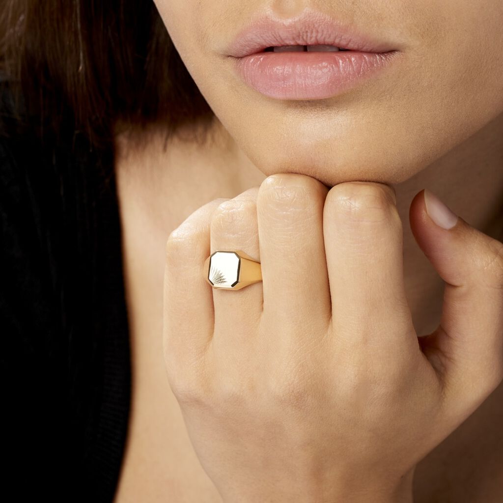 Chevalière Carree Diamantee Soleil Or Jaune - Chevalières Famille | Marc Orian