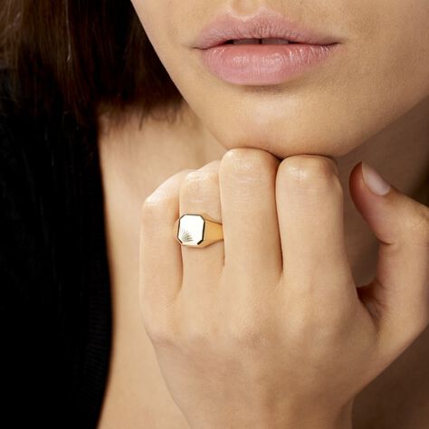Chevalière Carree Diamantee Soleil Or Jaune - Chevalières Famille | Marc Orian