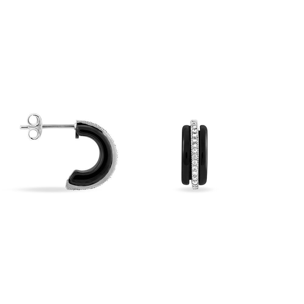 Créoles Noci Demi Cercle Argent Blanc Céramique Et Oxyde De Zirconium - Créoles Femme | Marc Orian