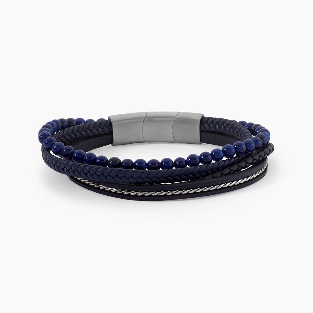 Bracelet Cuir De Vache Bleu Lapis Lazuli - Bracelets cuir Homme | Marc Orian
