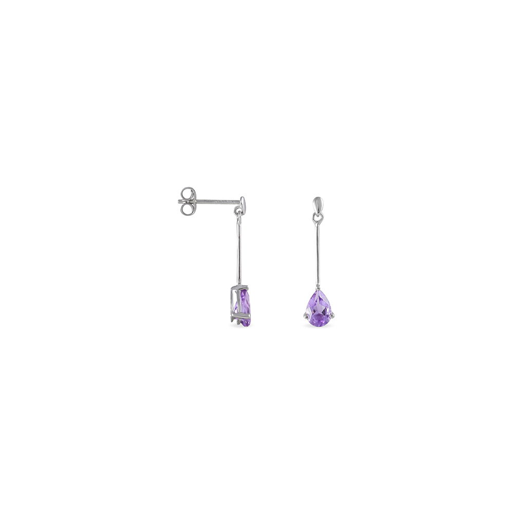Boucles D'oreilles Pendantes Goutte Or Blanc Amethyste - Pendantes Femme | Marc Orian