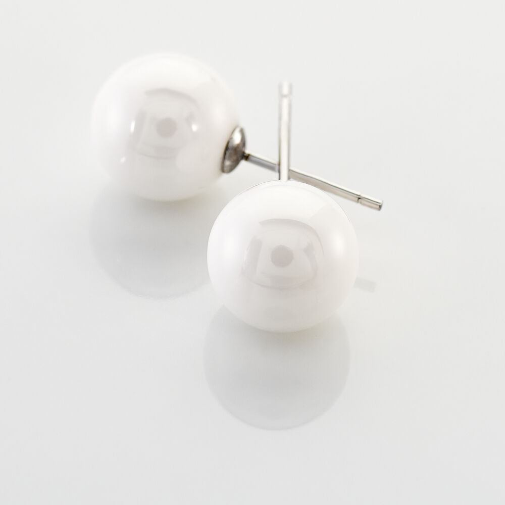 Boucles D'oreilles Puces Orbe Argent Blanc C&eacute;ramique - Puces Femme | Marc Orian