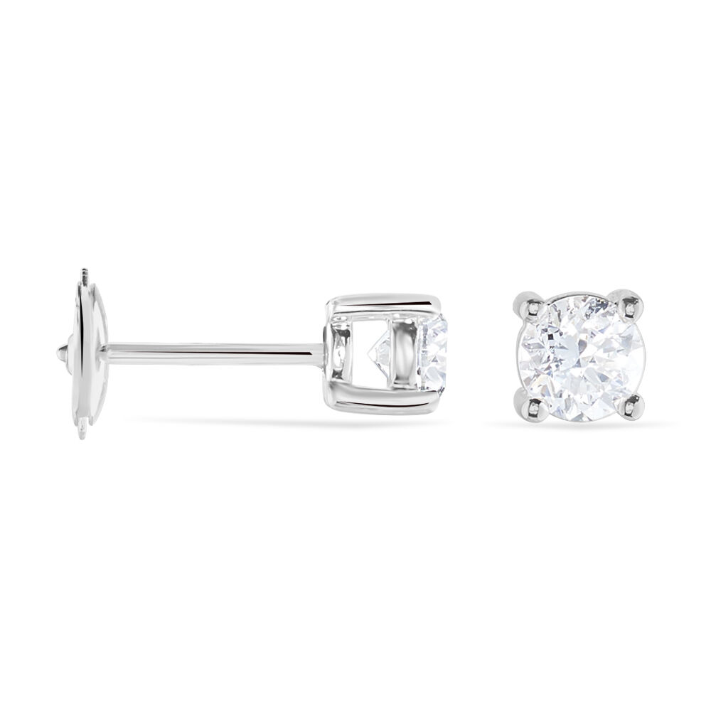 Boucles D'oreilles Puces 4 Griffes Or Blanc Diamant Synthetique - Puces Femme | Marc Orian