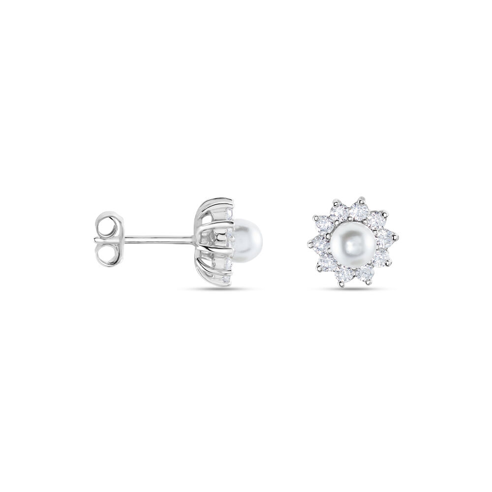 Boucles D'oreilles Puces Argent Blanc Cheri Perle De Culture Oxydes - Puces Femme | Marc Orian