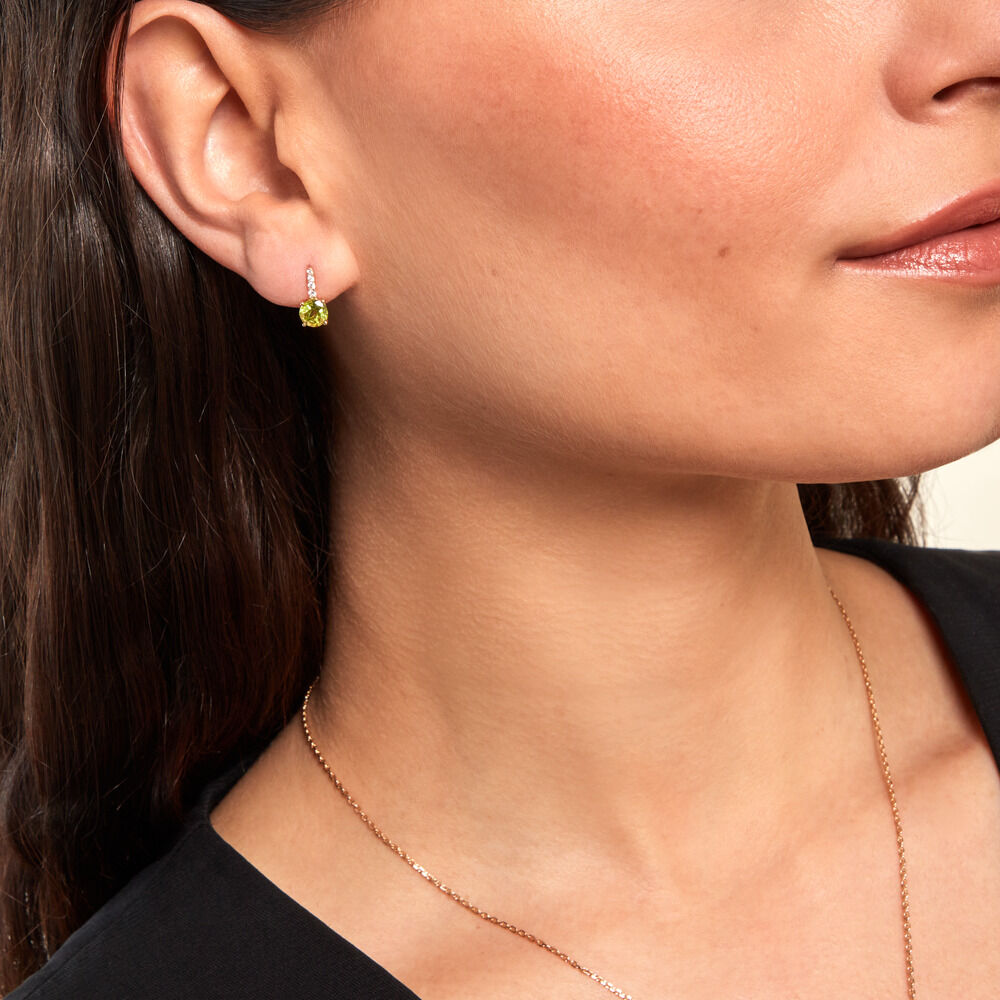 Boucles D'oreilles Puces Monroe Or Blanc Péridot Oxyde De Zirconium - Puces Femme | Marc Orian