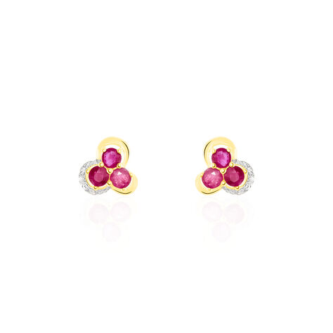 Boucles D'oreilles Puces Orchidea Or Jaune Diamant Et Rubis - Puces Femme | Marc Orian