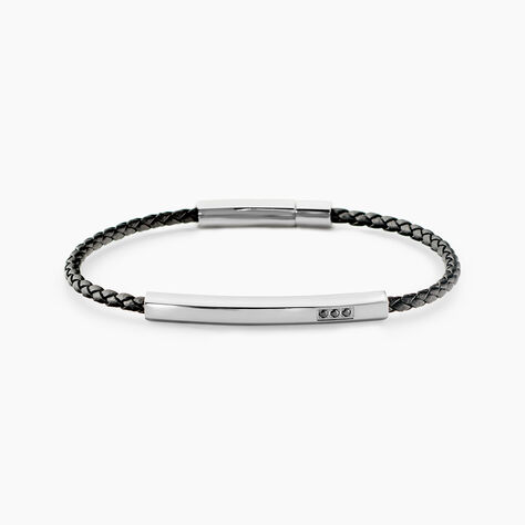Bracelet Jourdan Cuir De Vache Noir Diamant Synth&eacute;tique - Bracelets cuir Homme | Marc Orian