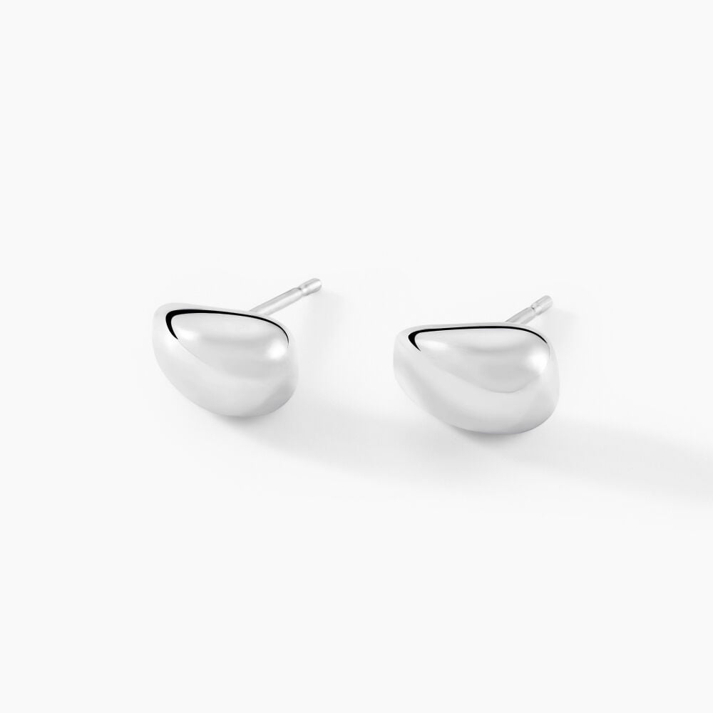 Boucles D'oreilles Puces Curve Argent Blanc - Puces Femme | Marc Orian