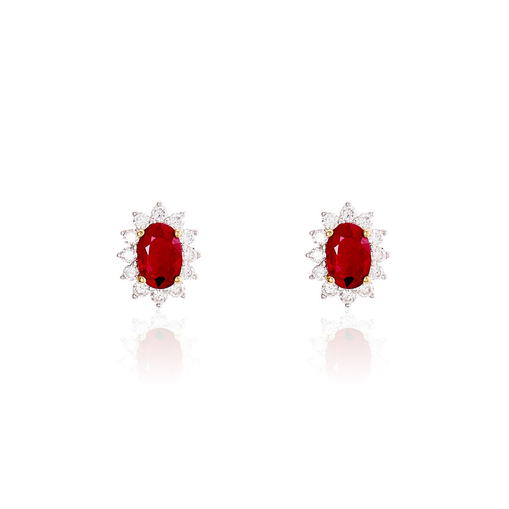 Boucles D'oreilles Or Jaune Rubis Diamants - Puces Femme | Marc Orian
