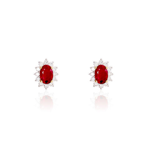 Boucles D'oreilles Or Jaune Rubis Diamants - Puces Femme | Marc Orian