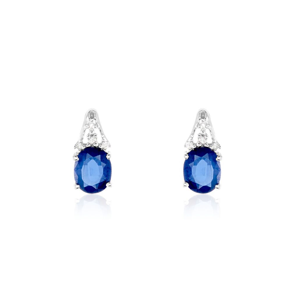 Boucles D'oreilles Puces Or Blanc Marie Saphirs Diamants - Boucles d'oreilles pierres précieuses Femme | Marc Orian