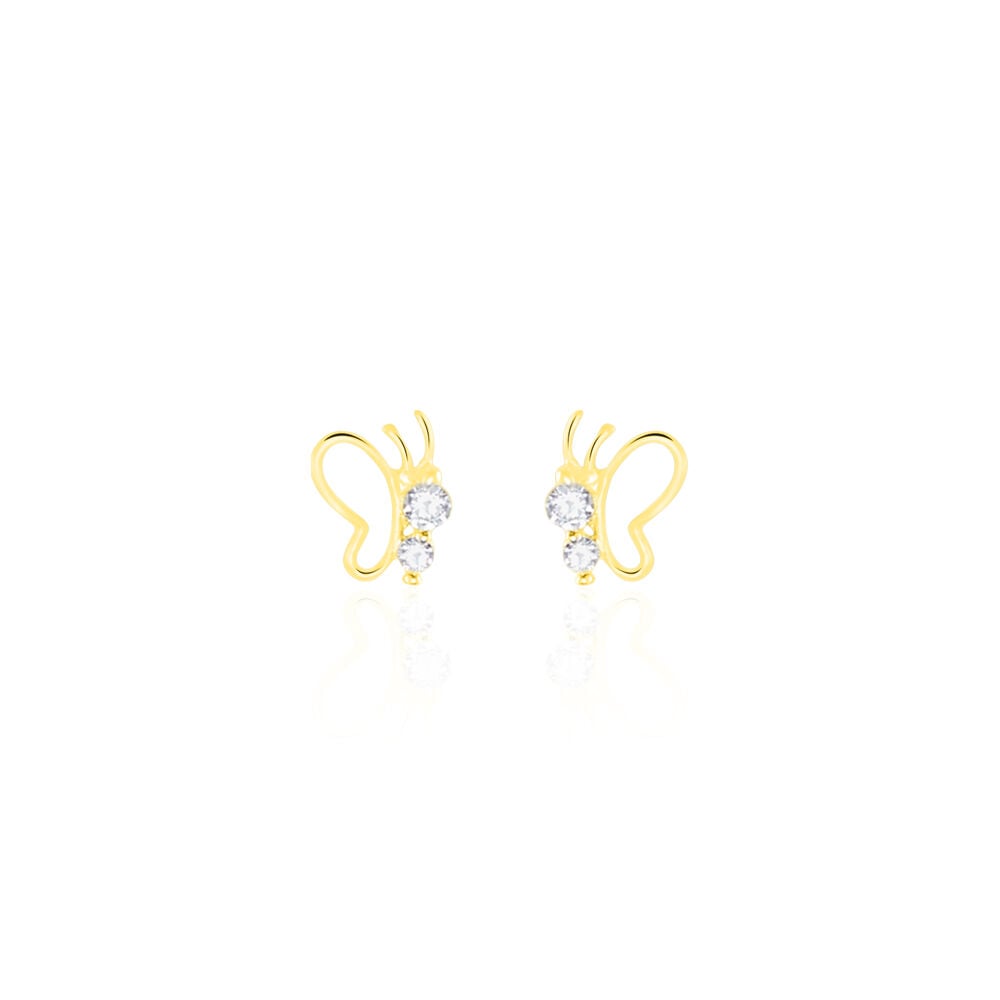 Boucles D'oreilles Puces Evaelle Papillon Or Jaune Oxyde De Zirconium - Puces Femme | Marc Orian