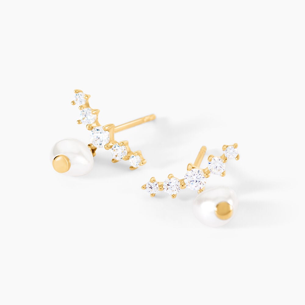 Boucles D'Oreilles Pendantes Victorino Or Jaune Perle De Culture Oxyde De Zirconium - Pendantes Femme | Marc Orian