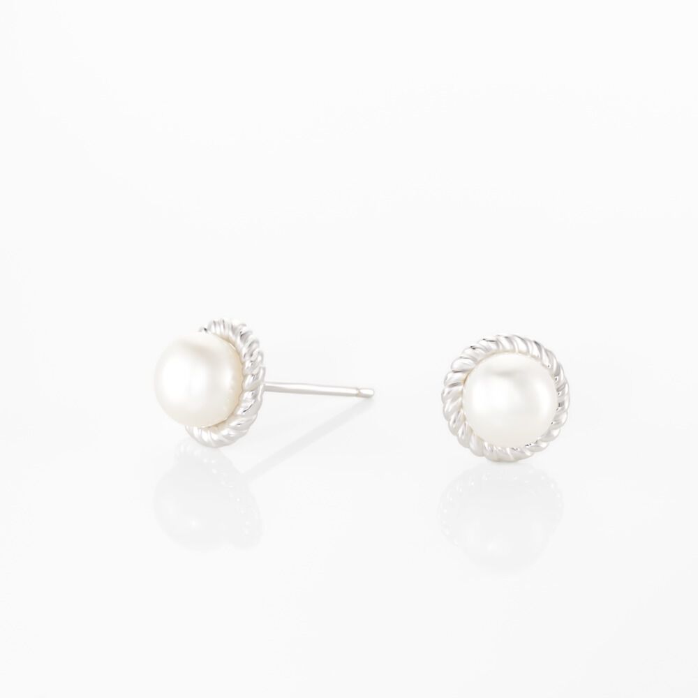 Boucles D'oreilles Puces Vittorio Argent Blanc Perle De Culture - Puces Femme | Marc Orian