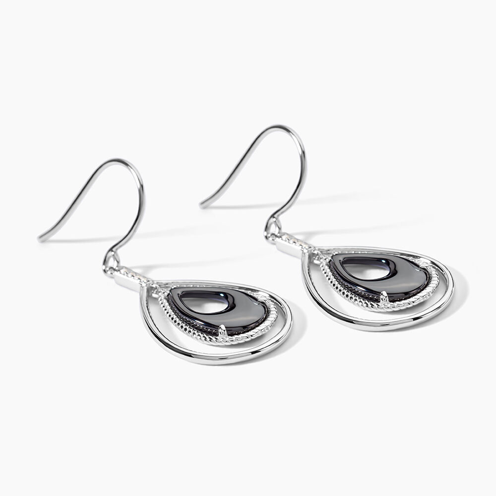 Boucles D'oreilles Pendantes Brewen Argent Blanc C&eacute;ramique Et Oxyde - Pendantes Femme | Marc Orian