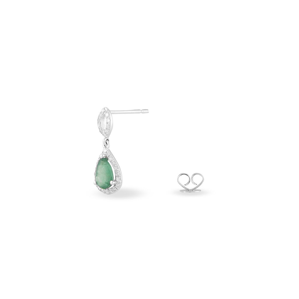 Boucles D'oreilles Puces Sissi Or Blanc Diamant Et Emeraude - Boucles d'oreilles pierres précieuses Femme | Marc Orian