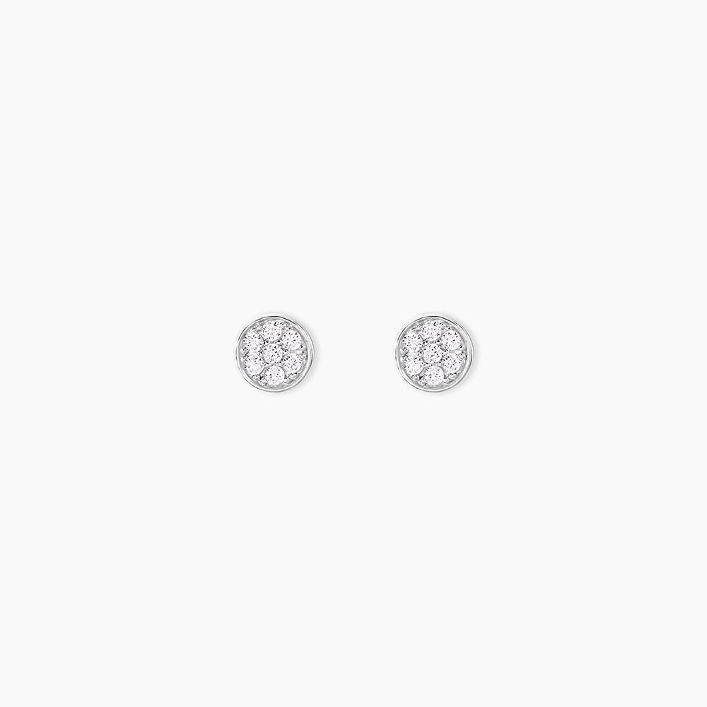 Boucles D'oreilles Puces Pastille Serti Clos Or Blanc Oxyde - Puces Femme | Marc Orian