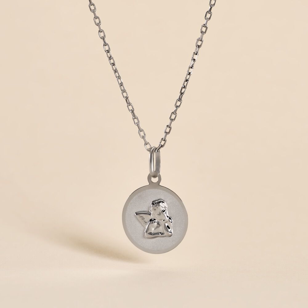 Pendentif Ange Rond Satine Or Blanc - Médailles et médaillons Enfant | Marc Orian