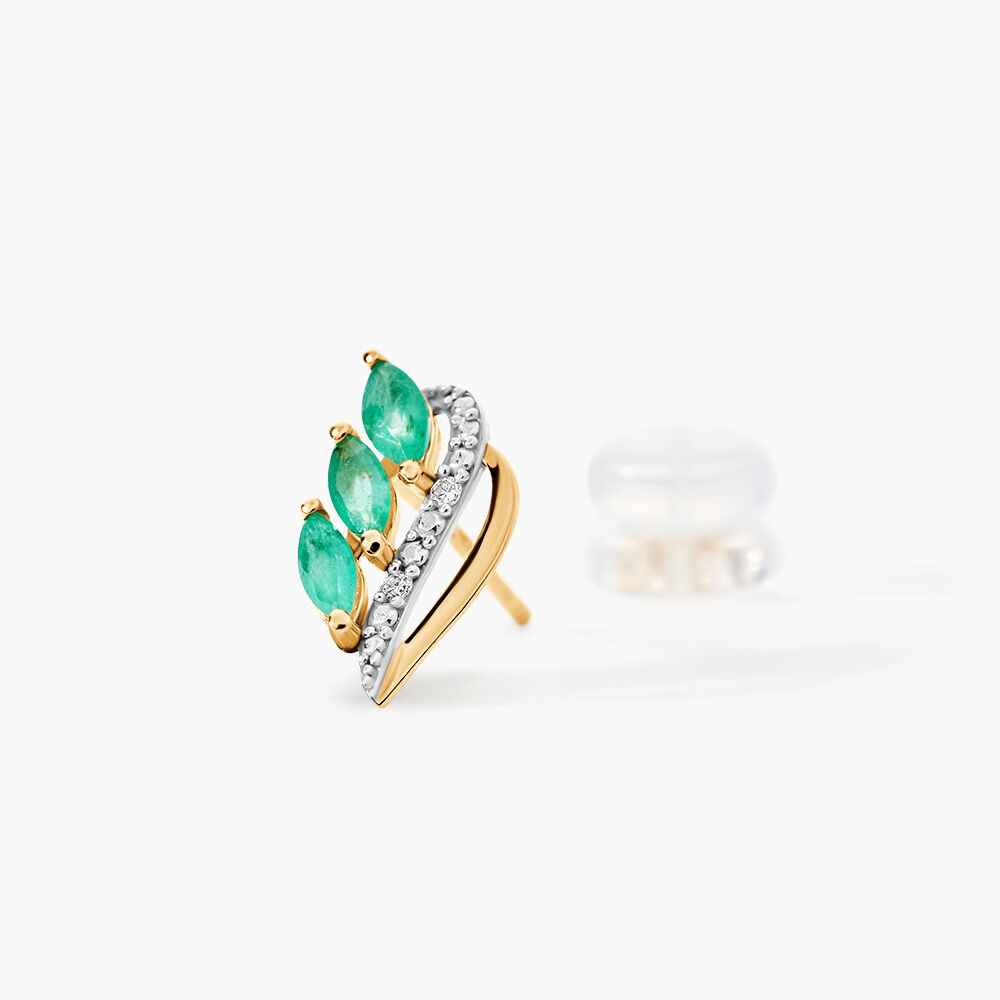 Boucles D'oreilles Puces Or Jaune  Sheelagh Emeraudes Diamants - Boucles d'oreilles mariage Femme | Marc Orian