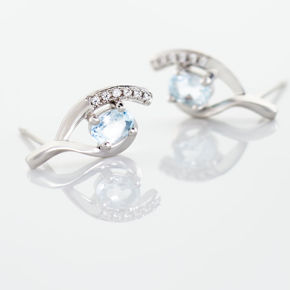 Boucles D'oreilles Sagesse Or Blanc Topaze Oxyde - Puces Femme | Marc Orian